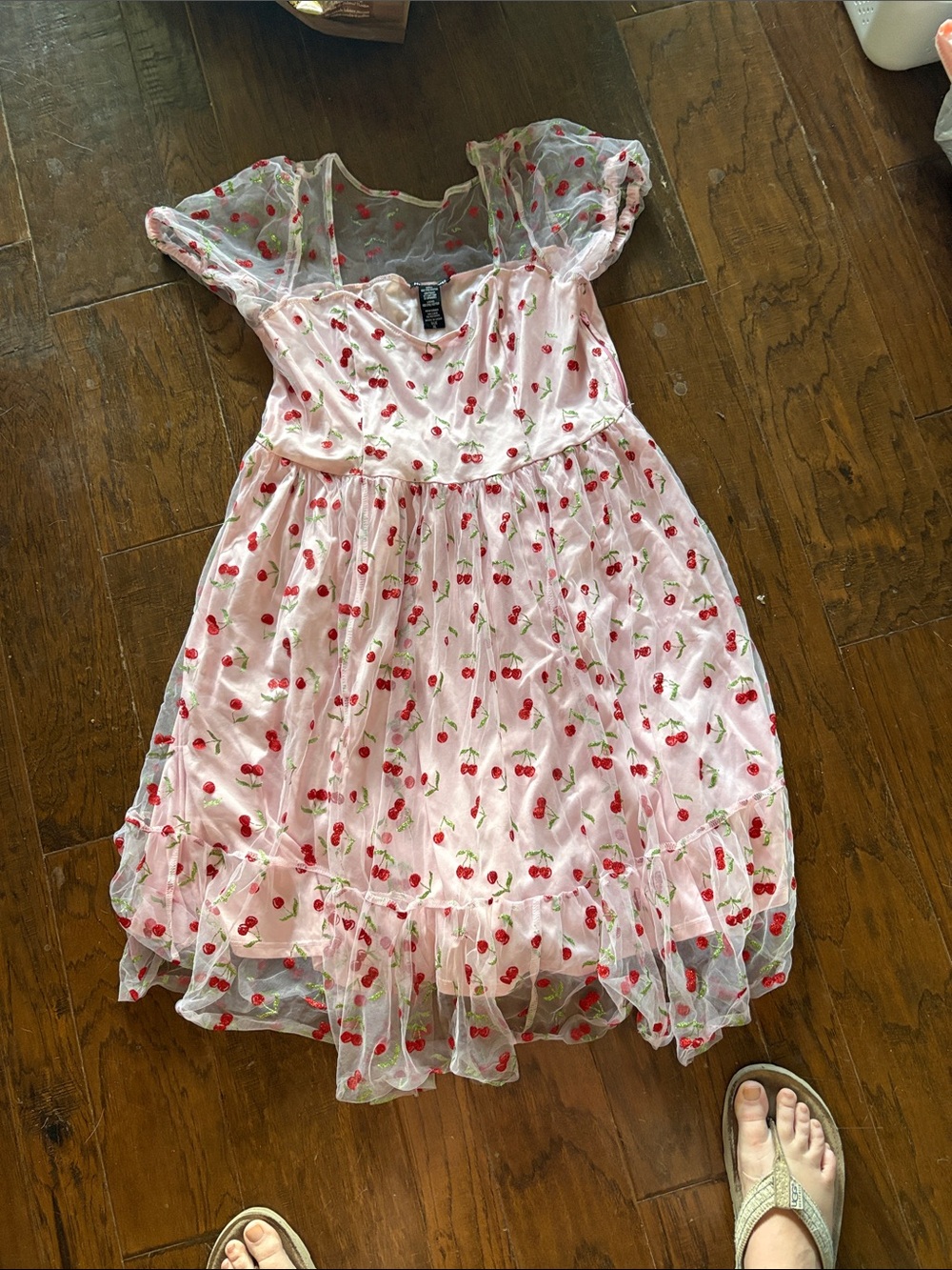 Hot Topic Pink Cherry Print Sheer Overlay Dress